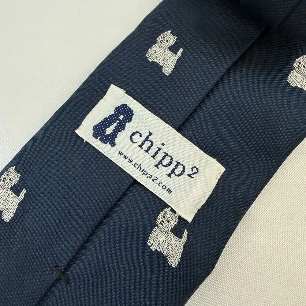 Chipp2 West Highland Terrier Tie 100% Silk Navy Blue Dog Jacquard Necktie